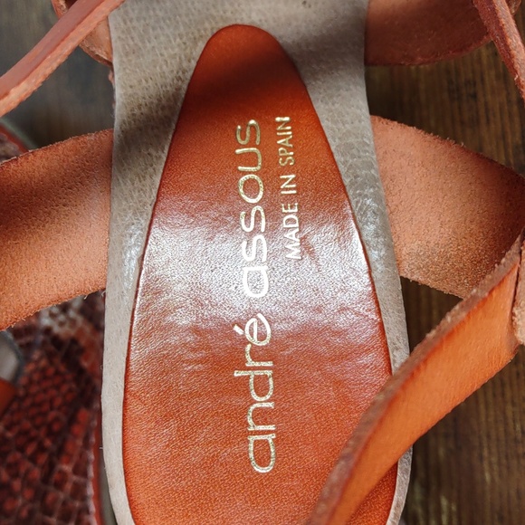 Andre` Assous Snake Embossed Leather Platform Wedge Sandals - Picture 9 of 10